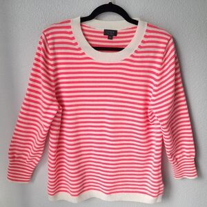 J. Crew 100% Cashmere Crewneck Striped Everyday Sweater XLarge Color Ivory Poppy